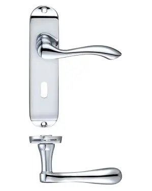 Click Here To Enlarge This Photo Of PR031CP - Zoo Hardware Project Arundel Lever on Lock Backplate (180mm x 40mm) Polished Chrome