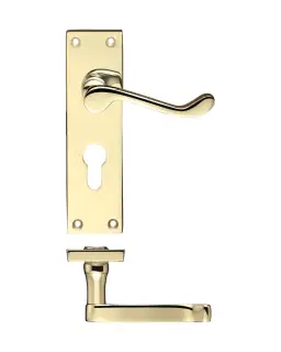 PR021EPEB - Zoo Hardware Project Victorian Scroll Lever on Europrofile Lock Backplate (150mm x 40mm) Electro Brass