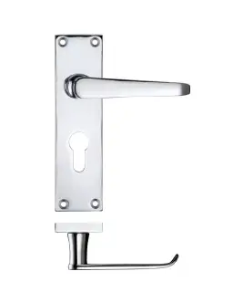 PR041EPCP - Zoo Hardware Project Victorian Flat Lever on Europrofile Lock Backplate (150mm x 40mm) Polished Chrome