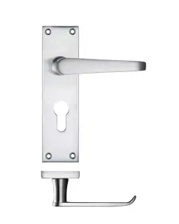 PR041EPSC - Zoo Hardware Project Victorian Flat Lever on Europrofile Lock Backplate (150mm x 40mm) Satin Chrome