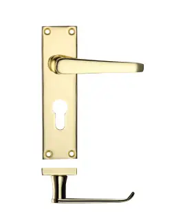 PR041EPEB - Zoo Hardware Project Victorian Flat Lever on Europrofile Lock Backplate (150mm x 40mm) Electro Brass