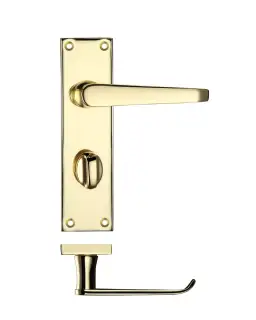 PR043EB - Zoo Hardware Project Victorian Flat Lever on Bathroom Backplate (150mm x 40mm) Electro Brass