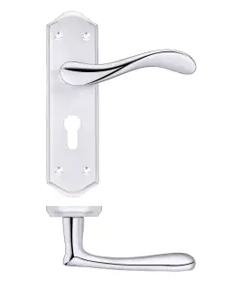 PR061EPSCCP - Zoo Hardware Project Asti Lever on Europrofile Lock Backplate (180mm x 50mm) Satin/Polished Chrome