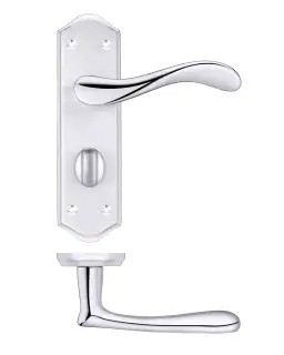 PR063SCCP - Zoo Hardware Project Asti Lever on Bathroom Backplate (180mm x 50mm) Satin/Polished Chrome