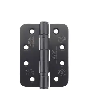 Click Here To Enlarge This Photo Of ZHSS243RPCB - Zoo Hardware Grade 13 CE Fire Rated Ball Bearing Hinges (Radius) 102 x 76 x 3mm Powder Coated Black