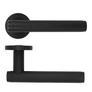 RM170OMB - Zoo Hardware Rosso Maniglie 'Favo' Lever on Round Rose - Oscuro Matt Black Finish