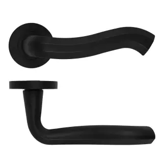 RM190OMB - Zoo Hardware Rosso Maniglie 'Rococo' Lever on Round Rose - Oscuro Matt Black Finish