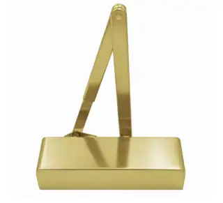 ZDC0024A-SB - Zoo Hardware Power Size 2-4 Overhead Door Closer with Matching Arm and Semi Radius Cover - Satin Brass Finish