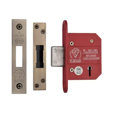 Click Here To Enlarge This Photo Of YKDLBS52N-AT - M.Marcus York British Standard 5 Lever Deadlock 64mm (45mm backset)  - Antique Brass Finish