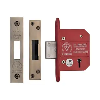 YKDLBS52N-AT - M.Marcus York British Standard 5 Lever Deadlock 64mm (45mm backset)  - Antique Brass Finish