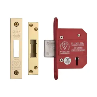 YKDLBS52N-PB - M.Marcus York British Standard 5 Lever Deadlock 64mm (45mm backset)  - Polished Brass Finish