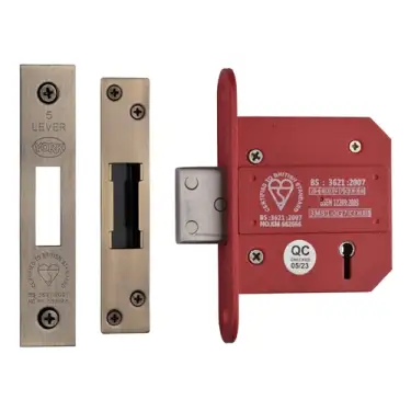 Click Here To Enlarge This Photo Of YKDLBS53N-AT - M.Marcus York British Standard 5 Lever Deadlock 76mm (57mm backset)  - Antique Brass Finish