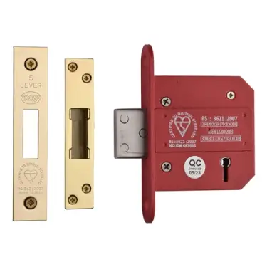 Click Here To Enlarge This Photo Of YKDLBS53N-PB - M.Marcus York British Standard 5 Lever Deadlock 76mm (57mm backset)  - Polished Brass Finish