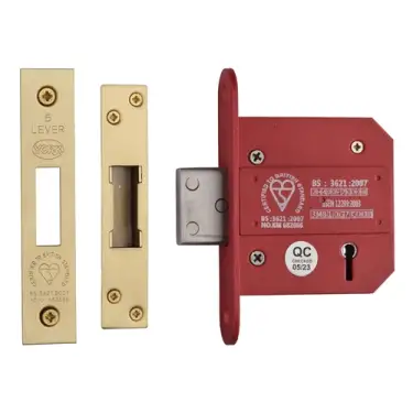 Click Here To Enlarge This Photo Of YKDLBS53N-SB - M.Marcus York British Standard 5 Lever Deadlock 76mm (57mm backset)  - Satin Brass Finish