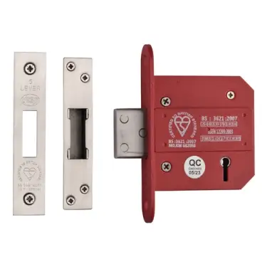 Click Here To Enlarge This Photo Of YKDLBS53N-SN&SC - M.Marcus York British Standard 5 Lever Deadlock 76mm (57mm backset) - Satin Chrome Finish