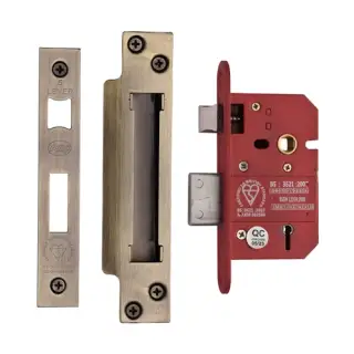 YKSLBS52N-AT - M.Marcus York British Standard 5 Lever Sashlock 64mm (45mm backset)  - Antique Brass Finish