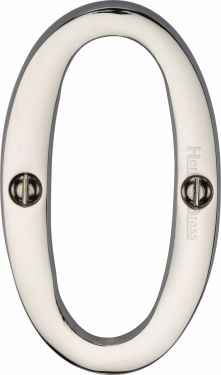 Click Here To Enlarge This Photo Of C1560 0-PNF Heritage Brass Numeral 0 Face Fix 76mm (3") Polished Nickel Finish