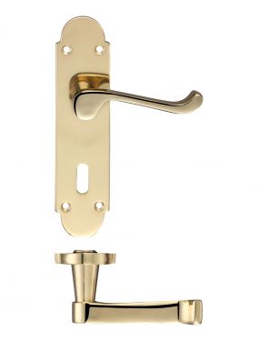 Click Here To Enlarge This Photo Of FB011 - Zoo Hardware Fulton & Bray 'Oxford' Lever Lock (57mm c/c) Handles on Backplate (170 x 42mm) Polished Brass