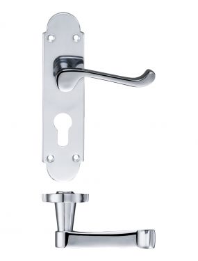 Click Here To Enlarge This Photo Of FB011EPCP - Zoo Hardware Fulton & Bray 'Oxford' Lever Euro Profile Lock (47.5mm c/c) Handles on Backplate (170 x 42mm) Polished Chrome