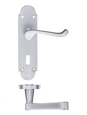 Click Here To Enlarge This Photo Of FB011SC - Zoo Hardware Fulton & Bray 'Oxford' Lever Lock (57mm c/c) Handles on Backplate (170 x 42mm) Satin Chrome