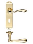 FB021 - Zoo Hardware Fulton & Bray 'Arundel' Lever Lock (57mm c/c) Handles on Short Backplate (175 x 42mm) Polished Brass