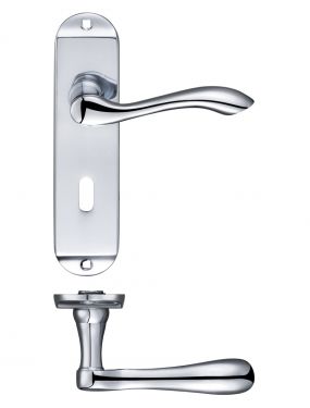 Click Here To Enlarge This Photo Of FB021CP - Zoo Hardware Fulton & Bray 'Arundel' Lever Lock (57mm c/c) Handles on Short Backplate (175 x 42mm) Polished Chrome