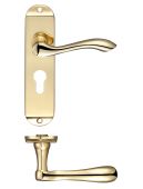 FB021EP - Zoo Hardware Fulton & Bray 'Arundel' Lever Euro Profile Lock (47.5mm c/c) Handles on Short Backplate (175 x 42mm) Polished Brass
