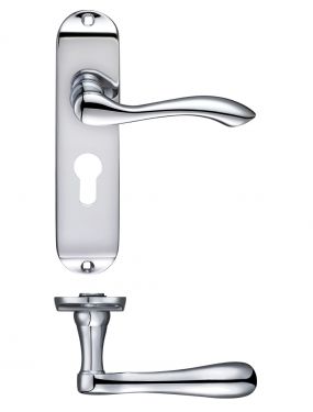 Click Here To Enlarge This Photo Of FB021EPCP - Zoo Hardware Fulton & Bray 'Arundel' Lever Euro Lock (47.5mm) Handles on Short Backplate (175 x 42mm) Polished Chrome