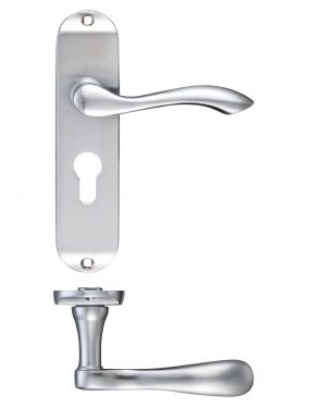 Click Here To Enlarge This Photo Of FB021EPSC - Zoo Hardware Fulton & Bray 'Arundel' Lever Euro Profile Lock (47.5mm c/c) Handles on Short Backplate (175 x 42mm) Satin Chrome