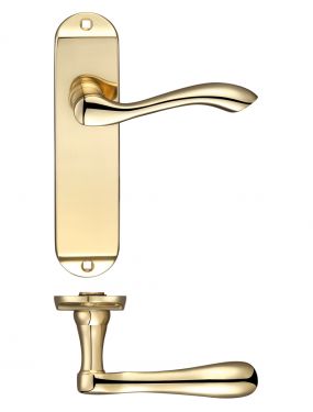 Click Here To Enlarge This Photo Of FB022 - Zoo Hardware Fulton & Bray 'Arundel' Lever Latch Handles on Short Backplate (175 x 42mm) Polished Brass