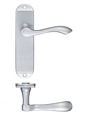 Click Here To Enlarge This Photo Of FB022SC - Zoo Hardware Fulton & Bray 'Arundel' Lever Latch Handles on Short Backplate (175 x 42mm) Satin Chrome