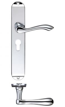 Click Here To Enlarge This Photo Of FB031EPCP - Zoo Hardware Fulton & Bray 'Arundel' Lever Euro Profile Lock (47.5mm c/c) Handles on Long Backplate (245 x 42mm) Polished Chrome