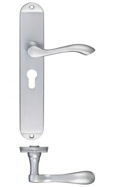 Click Here To Enlarge This Photo Of FB031EPSC - Zoo Hardware Fulton & Bray 'Arundel' Lever Euro Profile Lock (47.5mm c/c) Handles on Long Backplate (245 x 42mm) Satin Chrome