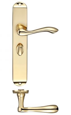 Click Here To Enlarge This Photo Of FB033 - Zoo Hardware Fulton & Bray 'Arundel' Lever Bathroom (57mm c/c) Handles on Long Backplate (245 x 42mm) Polished Brass