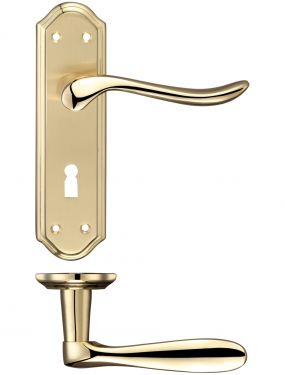 Click Here To Enlarge This Photo Of FB041SBPB - Zoo Hardware Fulton & Bray 'Lincoln' Lever Lock (57mm c/c) Handles (180 x 48mm) Satin/Polished Brass