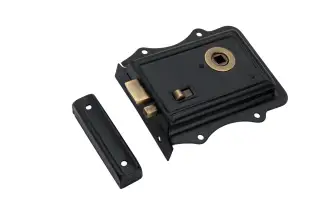 SB7111BLK/ANT - Spira Brass Iron Rim Lock Olde - Black/Antique