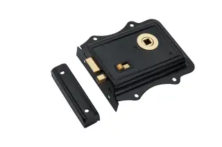 SB7111BLK/PB - Spira Brass Iron Rim Lock Olde - Black/Brass