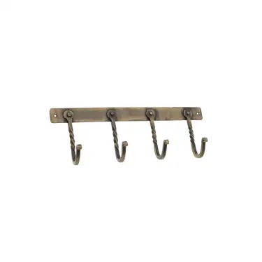 Click Here To Enlarge This Photo Of BR606SANT - Spira Brass Twisted Iron 4 Hook Coat Rack - Antique Brass