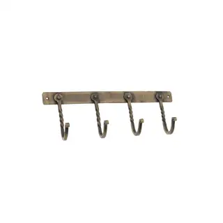 BR606SANT - Spira Brass Twisted Iron 4 Hook Coat Rack - Antique Brass