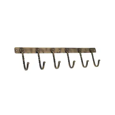 Click Here To Enlarge This Photo Of BR606LANT - Spira Brass Twisted Iron 6 Hook Coat Rack - Antique Brass