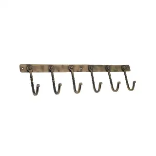 BR606LANT - Spira Brass Twisted Iron 6 Hook Coat Rack - Antique Brass