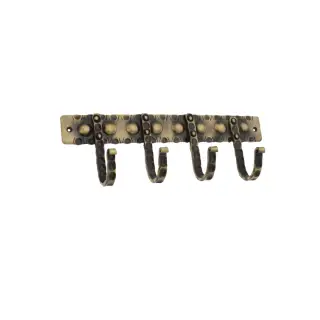 BR610SANT - Spira Brass Dotted Iron 4 Hook Coat Rack - Antique Brass