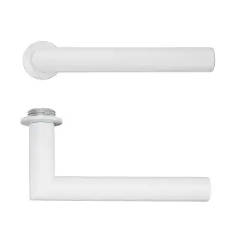 RT010-MINI-PCW - Zoo Hardware Rosso Tecnica 'Lugano' Lever on Round Mini Rose - Powder Coat White