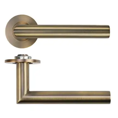 Click Here To Enlarge This Photo Of RT010-SLIM-AB - Zoo Hardware Rosso Tecnica 'Lugano' Lever on 4mm Round Slim Rose (Sprung) - Antique Brass