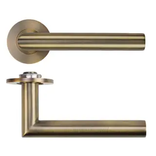RT010-SLIM-AB - Zoo Hardware Rosso Tecnica 'Lugano' Lever on 4mm Round Slim Rose (Sprung) - Antique Brass