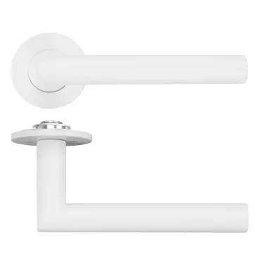 Click Here To Enlarge This Photo Of RT010-SLIM-PCW - Zoo Hardware Rosso Tecnica 'Lugano' Lever on 4mm Round Slim Rose (Sprung) - Powder Coat White