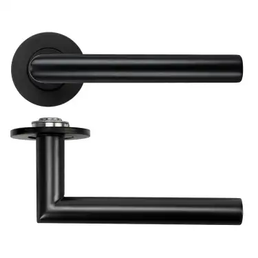Click Here To Enlarge This Photo Of RT010-SLIM-PVDBLK - Zoo Hardware Rosso Tecnica 'Lugano' Lever on 4mm Round Slim Rose (Sprung) - PVD Black