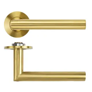RT010-SLIM-PVDSB - Zoo Hardware Rosso Tecnica 'Lugano' Lever on 4mm Round Slim Rose (Sprung) - PVD Satin Brass