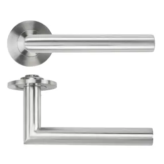 RT010-SLIM-SSS - Zoo Hardware Rosso Tecnica 'Lugano' Lever on 4mm Round Slim Rose (Sprung) - Satin Stainless Steel