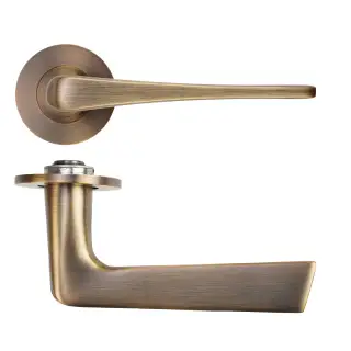 RT020-SLIM-AB - Zoo Hardware Rosso Tecnica 'Como' Lever on 4mm Round Slim Rose (Sprung) - Antique Brass